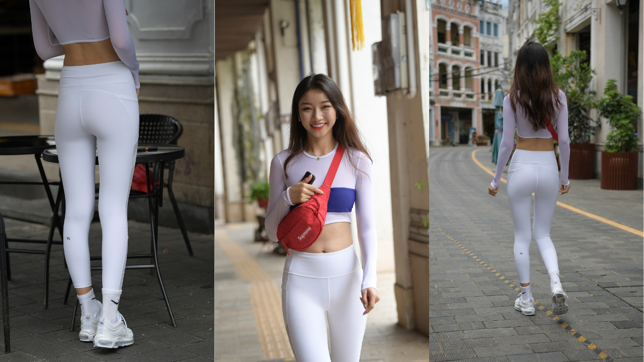 魂魂旅拍作品 第一篇：萌萌 白色紧身瑜伽裤