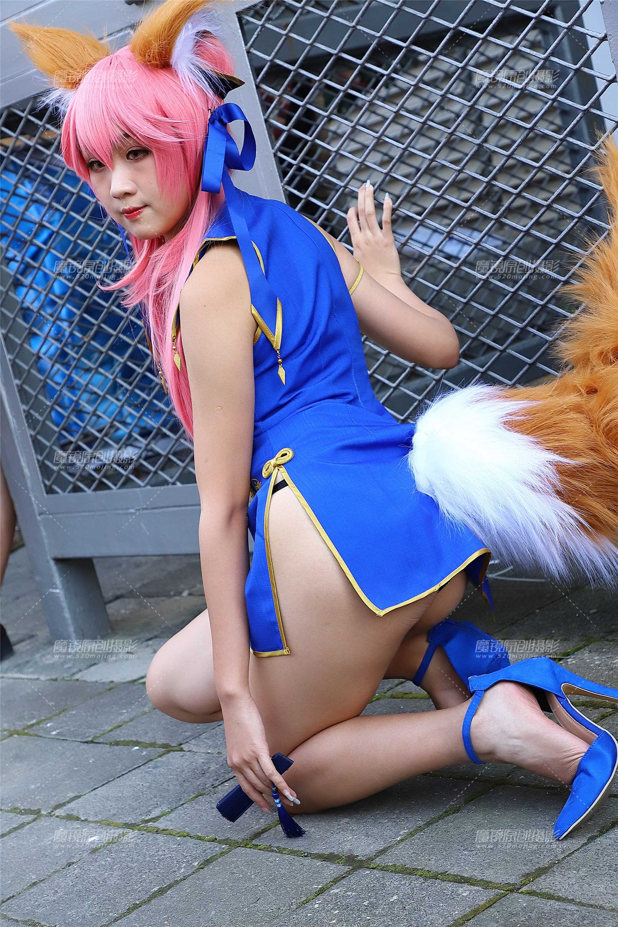 蓝色连衣短裙长腿cosplay